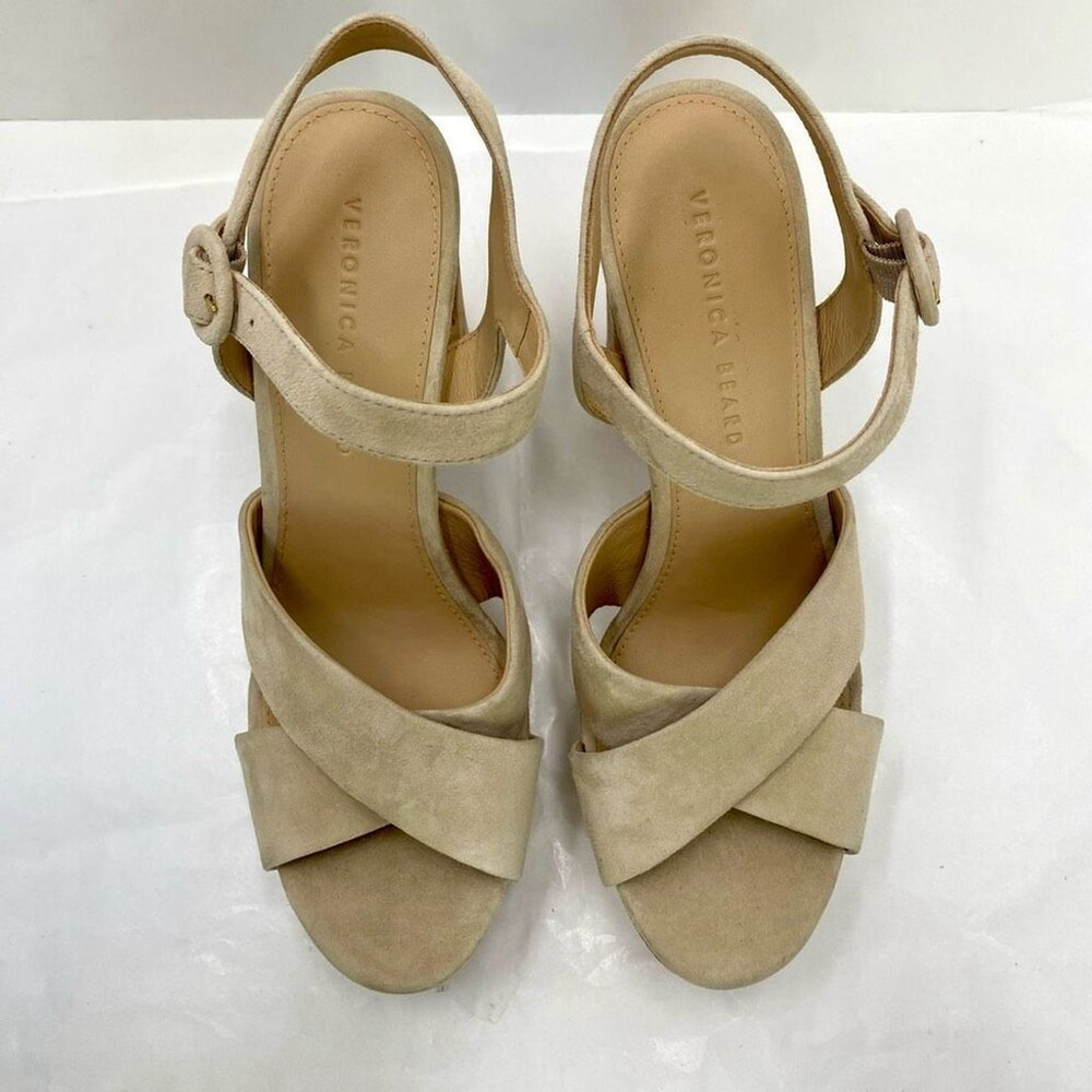 Veronica Beard 'Lucille' Suede Platform Heel Sandals, Cream Ecru Strappy Women’s - Picture 3 of 14